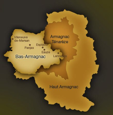 雅文邑(Armagnac)產區圖，如同葡萄葉一般的形狀。