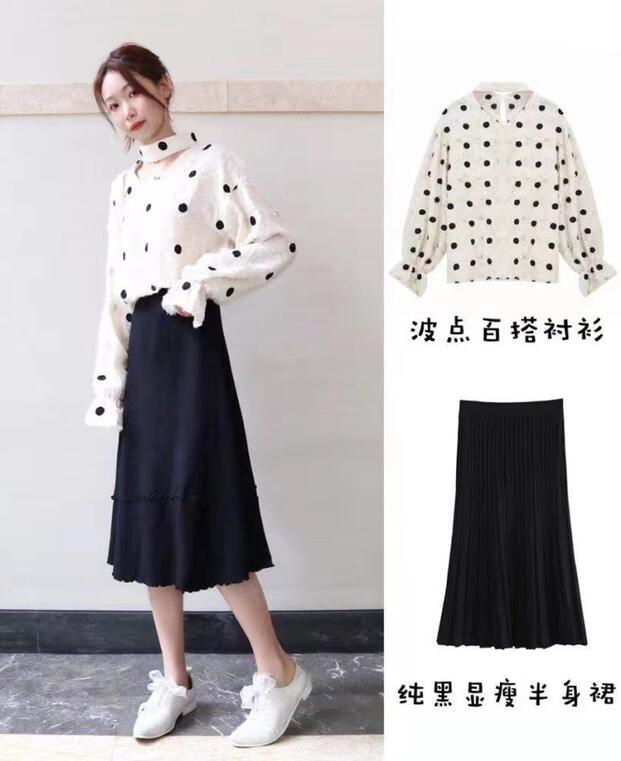 純黑色的半身裙 波點百褶裙 仙女風