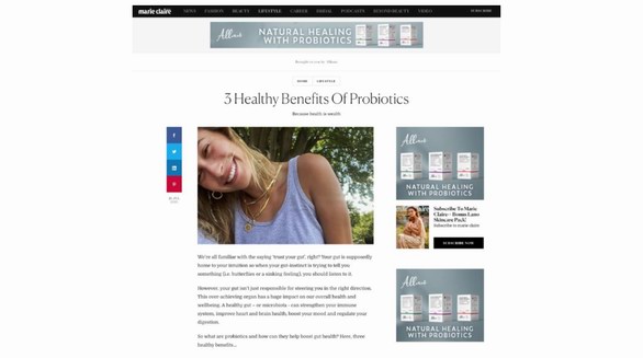 Alliaus益生菌榮登國際時尚健康雜志《嘉人》熱門推薦