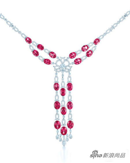 Tiffany & Co。蒂芙尼粉紅色尖晶石和鉆石吊墜項鏈