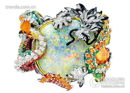 Dior 高級珠寶18K 金鑲彩寶龍型貴白歐泊手鐲